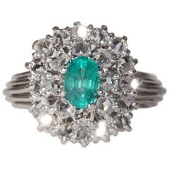 1950s Platinum Diamond Emerald Cocktail Ring