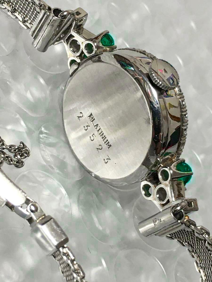 1960s Platinum Diamond Emerald IWC International Watch Company Bracelet Watch In Good Condition For Sale In New york, NY