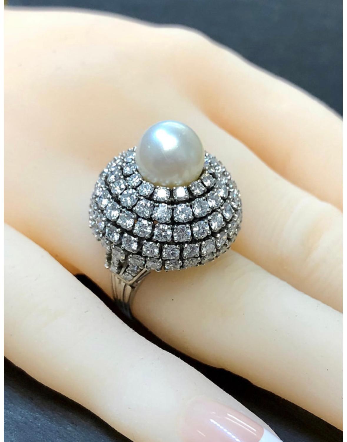 Vintage 1950’s Platinum Diamond Pearl Dome Bombe Cocktail Ring 6.70cttw Sz 6 For Sale 1
