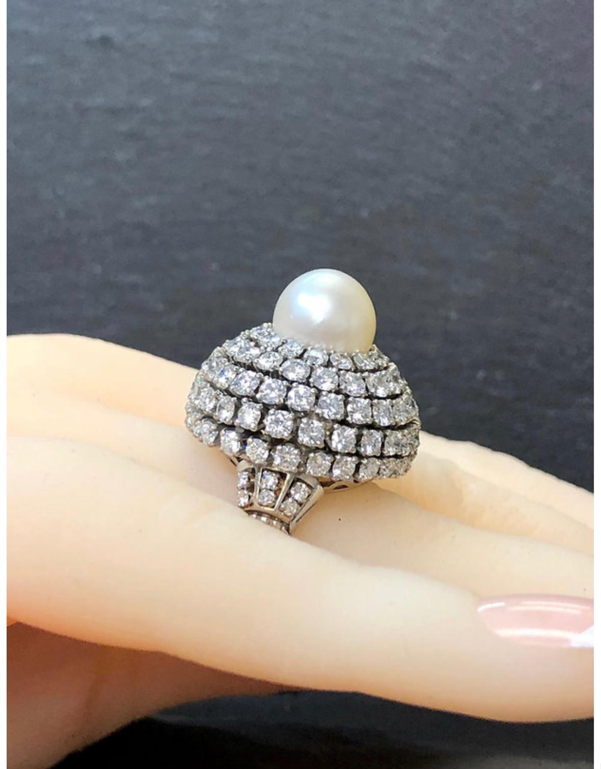 Vintage 1950's Platin Diamant Perle Dome Bombe Cocktail Ring 6,70cttw Sz 6 im Angebot 2