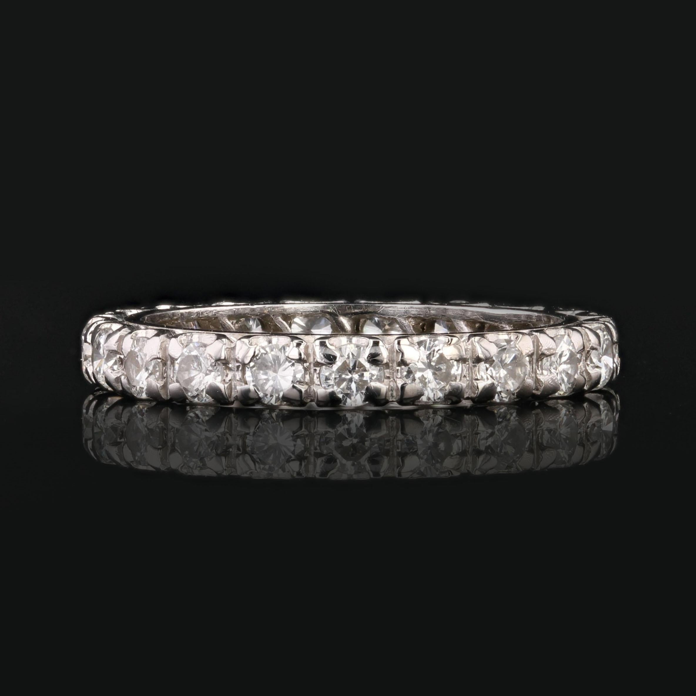 Brilliant Cut 1950s Platinum Diamonds Retro Wedding Ring For Sale