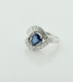 1950s Platinum Heart Shaped Sapphire and Diamond Ring