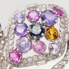 1950s Platinum Multi-Colored Sapphire and Diamond Floral Spray Brooch
