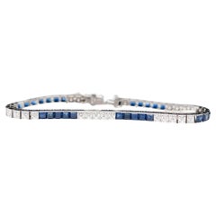 Vintage 1950s Platinum Natural Sapphire and Diamond Straight Line Bracelet