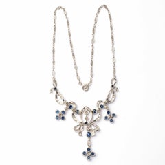 1950s Platinum Necklace with Old-Cut Diamonds and Natural Sapphires
