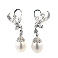 1950’s Platinum Pearl Diamond Dangle Earrings