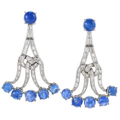 1950s Platinum, Sapphire and Diamond Pendant Earrings