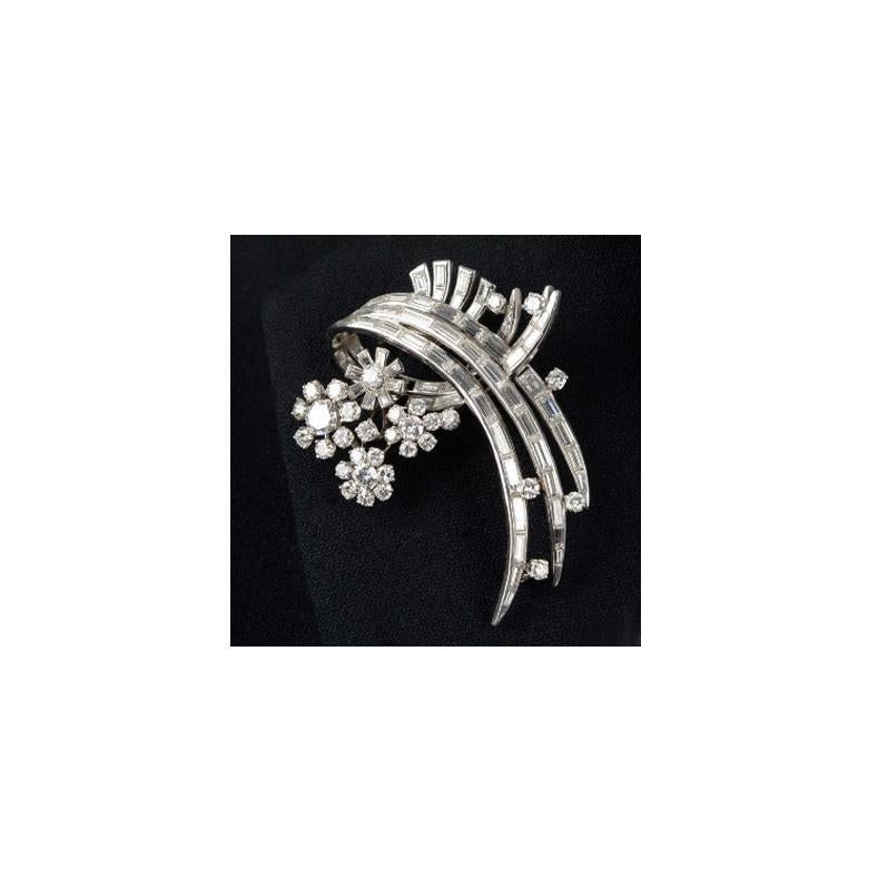 1950s Platinum & Vari-Cut Diamond Flower Spray Brooch In Excellent Condition For Sale In London, GB