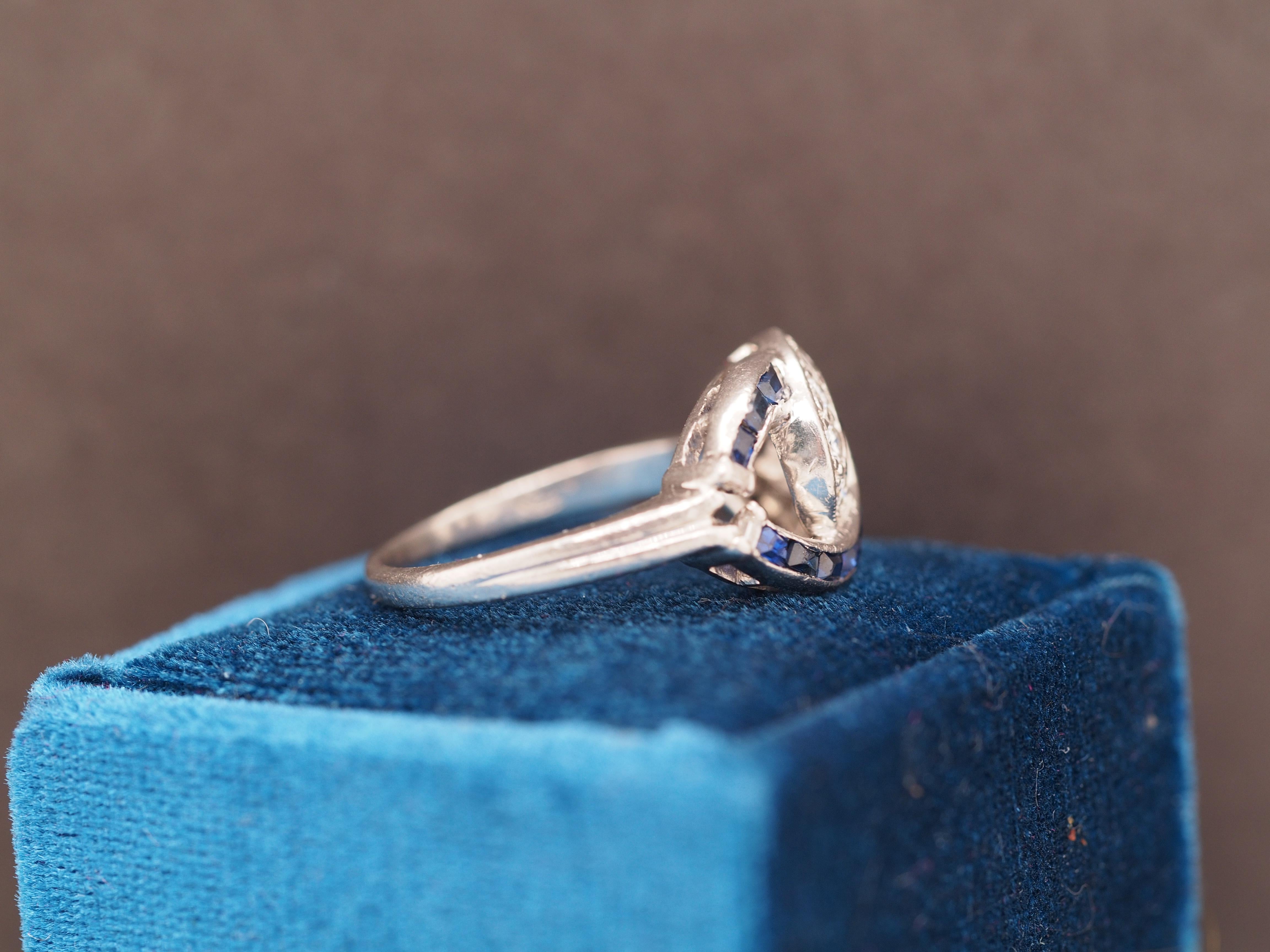 Women's 1950s Platinum Vintage Sapphire & Diamond Swirl Cocktail Ring For Sale