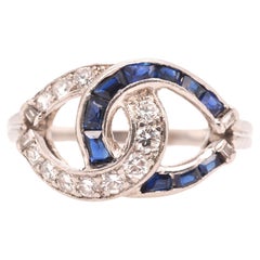 1950s Platinum Retro Sapphire & Diamond Swirl Cocktail Ring