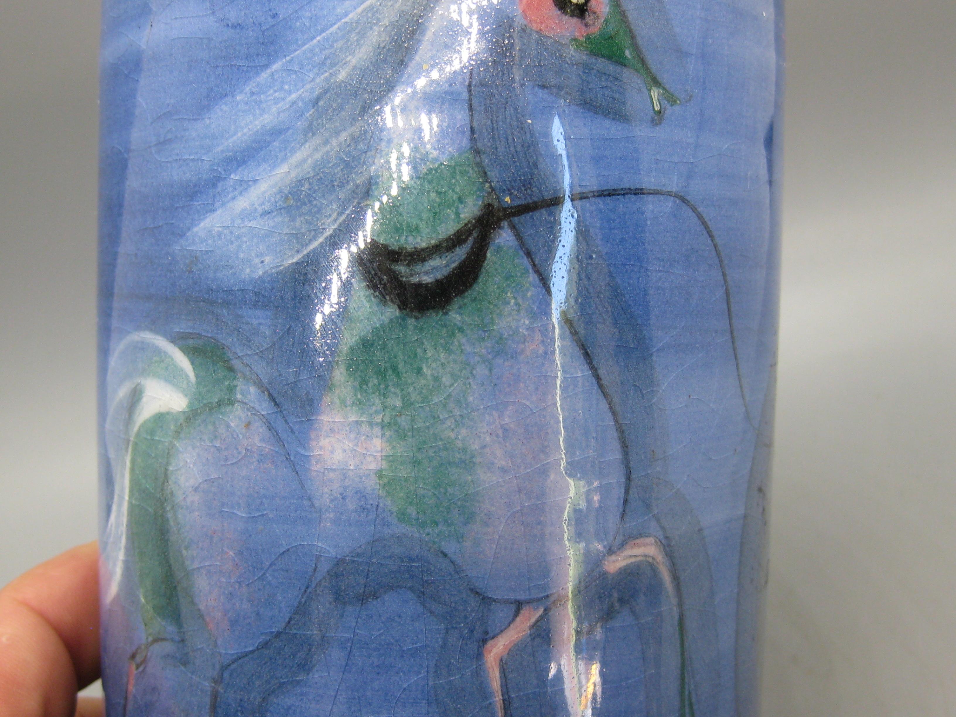 1950's Polia Pillin California Studio Art Pottery Ceramic Vase w/Woman & Horse For Sale 4