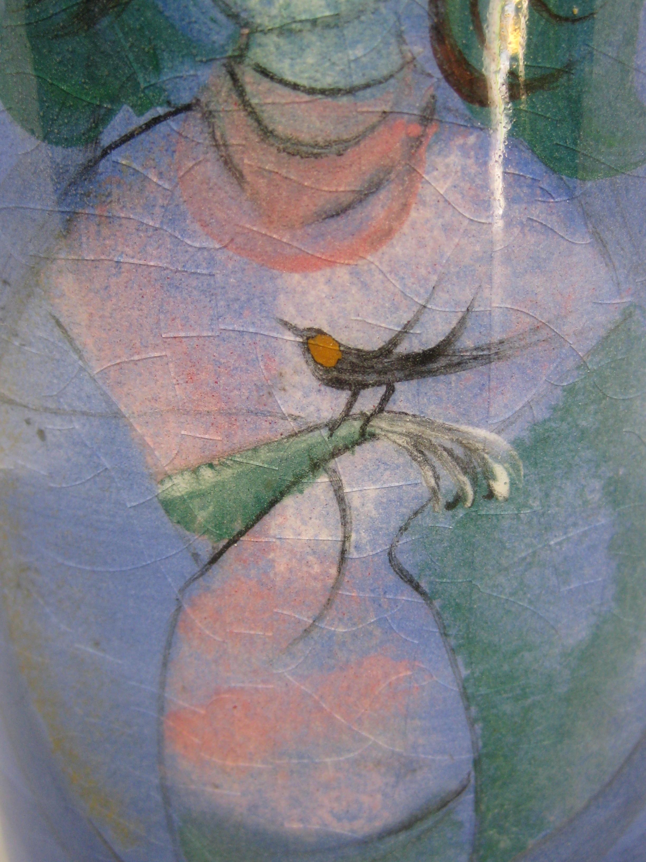 1950's Polia Pillin California Studio Art Pottery Ceramic Vase w/Woman & Horse For Sale 8