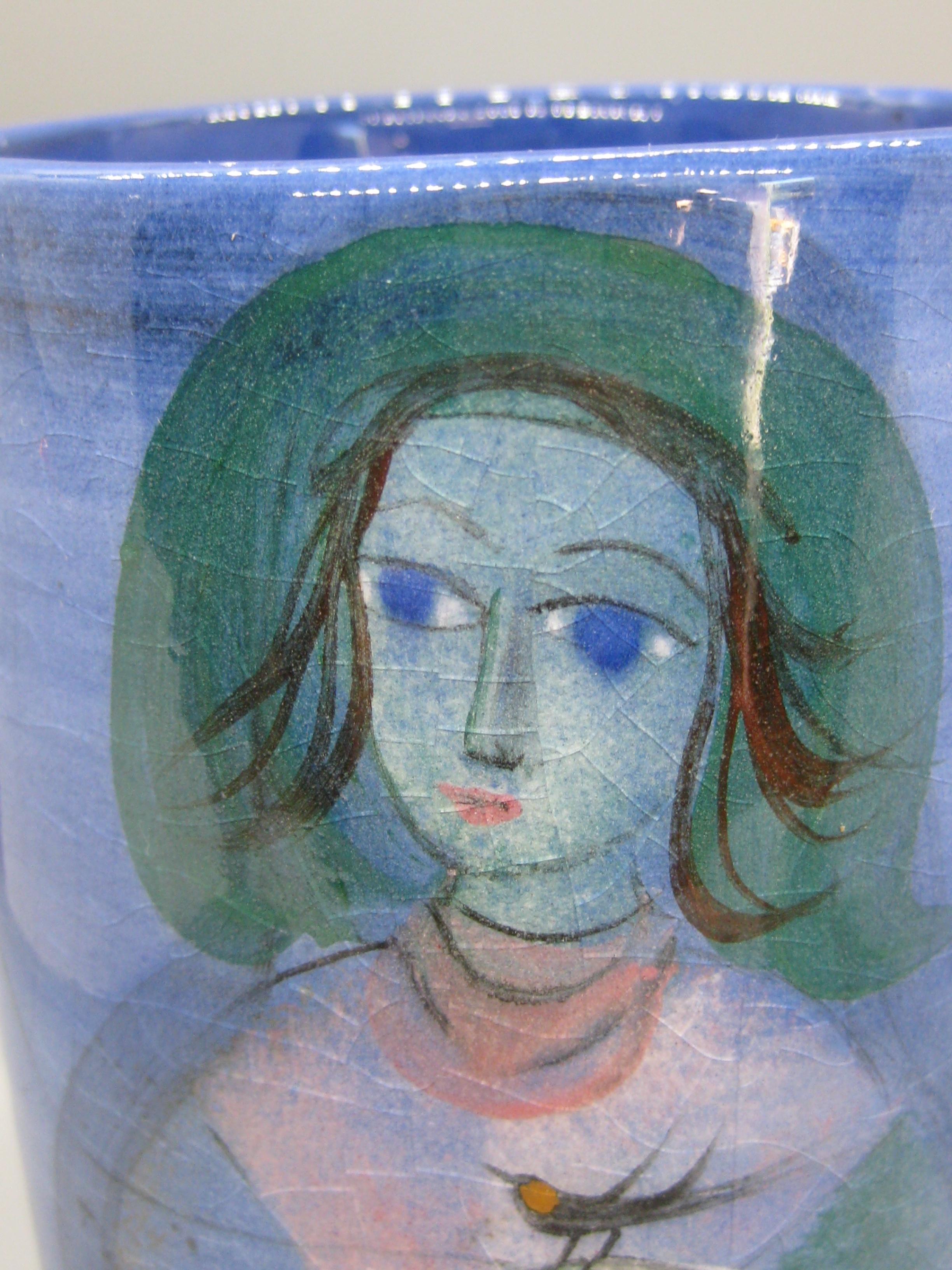 1950's Polia Pillin California Studio Art Pottery Ceramic Vase w/Woman & Horse For Sale 9