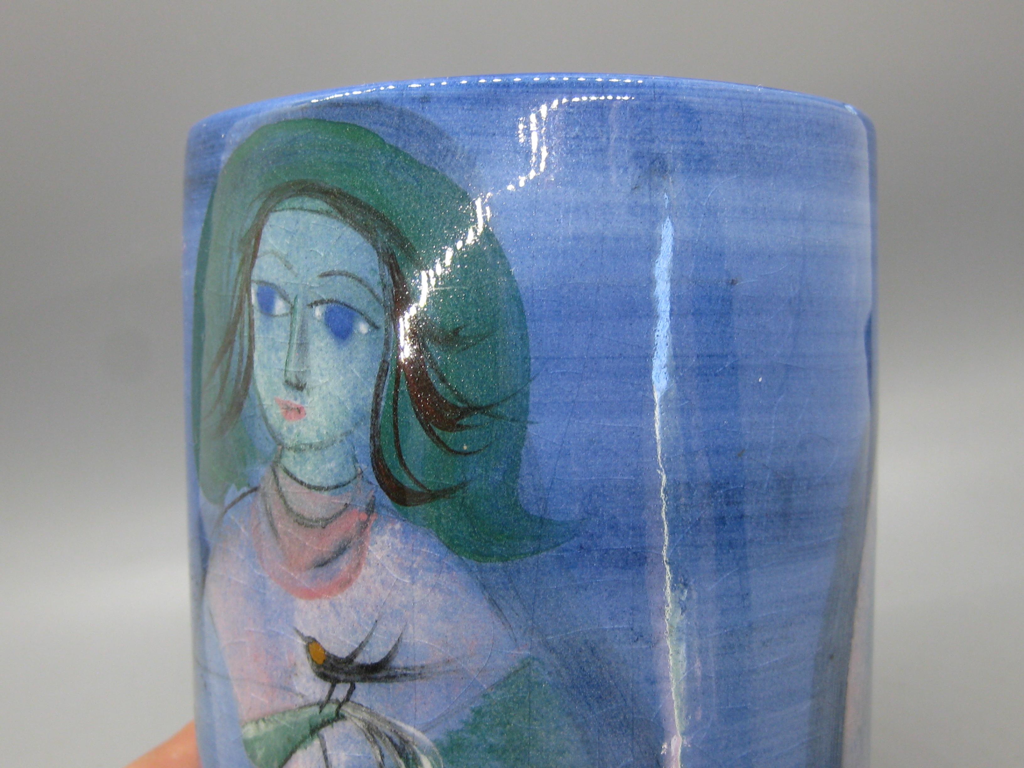 1950's Polia Pillin California Studio Art Pottery Ceramic Vase w/Woman & Horse For Sale 10