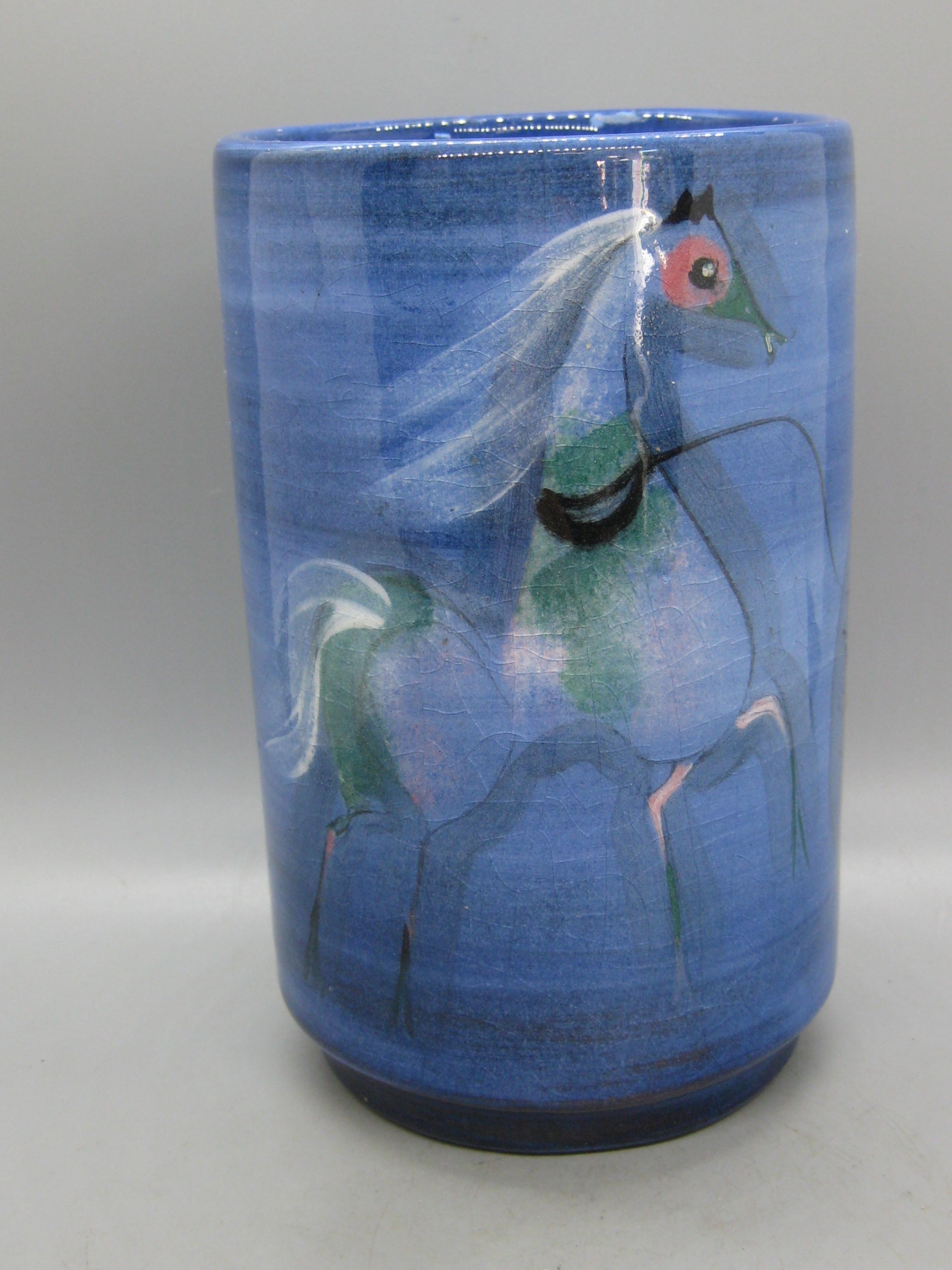 1950's Polia Pillin California Studio Art Pottery Ceramic Vase w/Woman & Horse For Sale 12