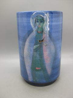 1950's Polia Pillin California Studio Art Pottery Ceramic Vase w/Woman & Horse