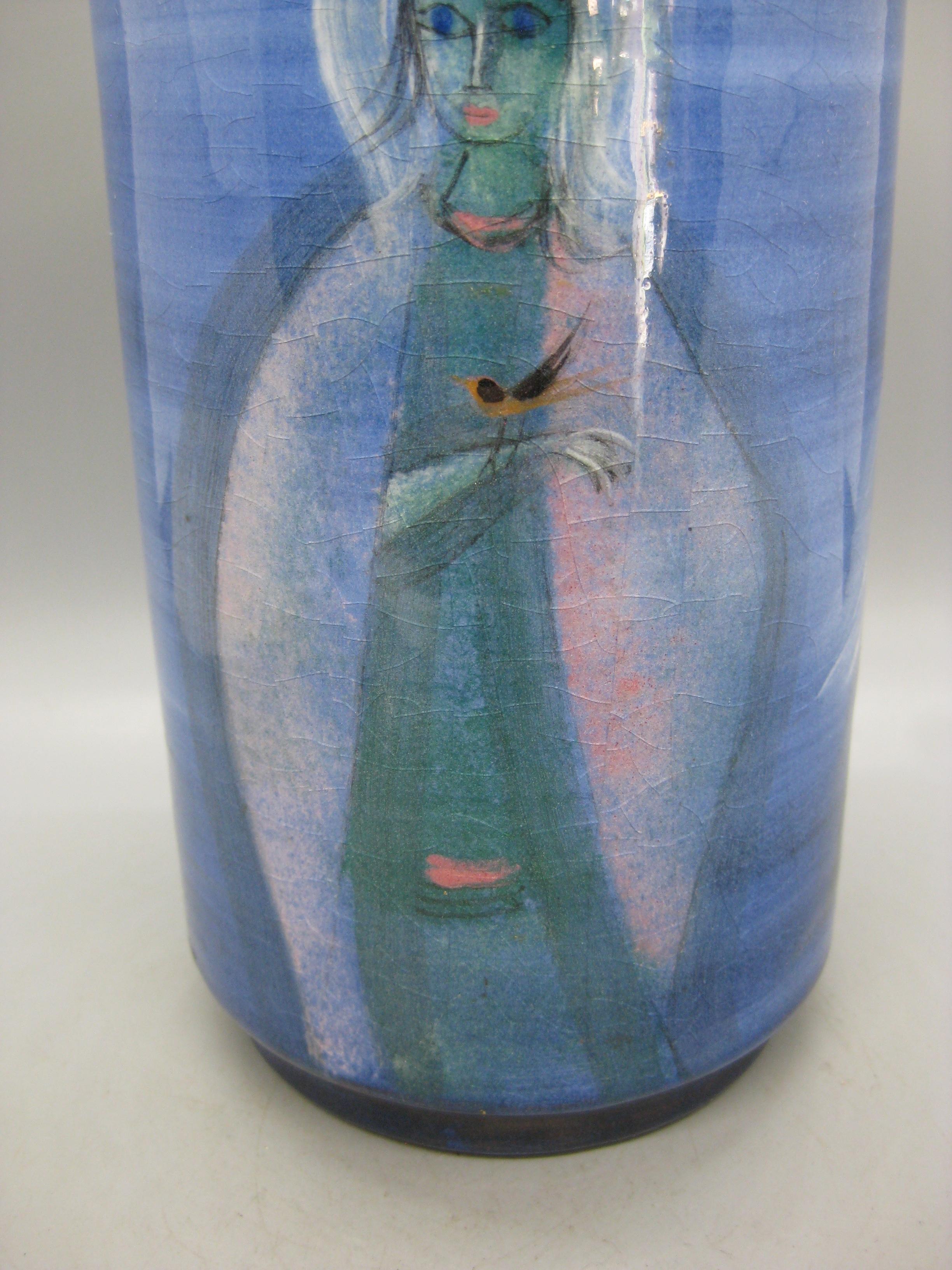 Hand-Crafted 1950's Polia Pillin California Studio Art Pottery Ceramic Vase w/Woman & Horse For Sale