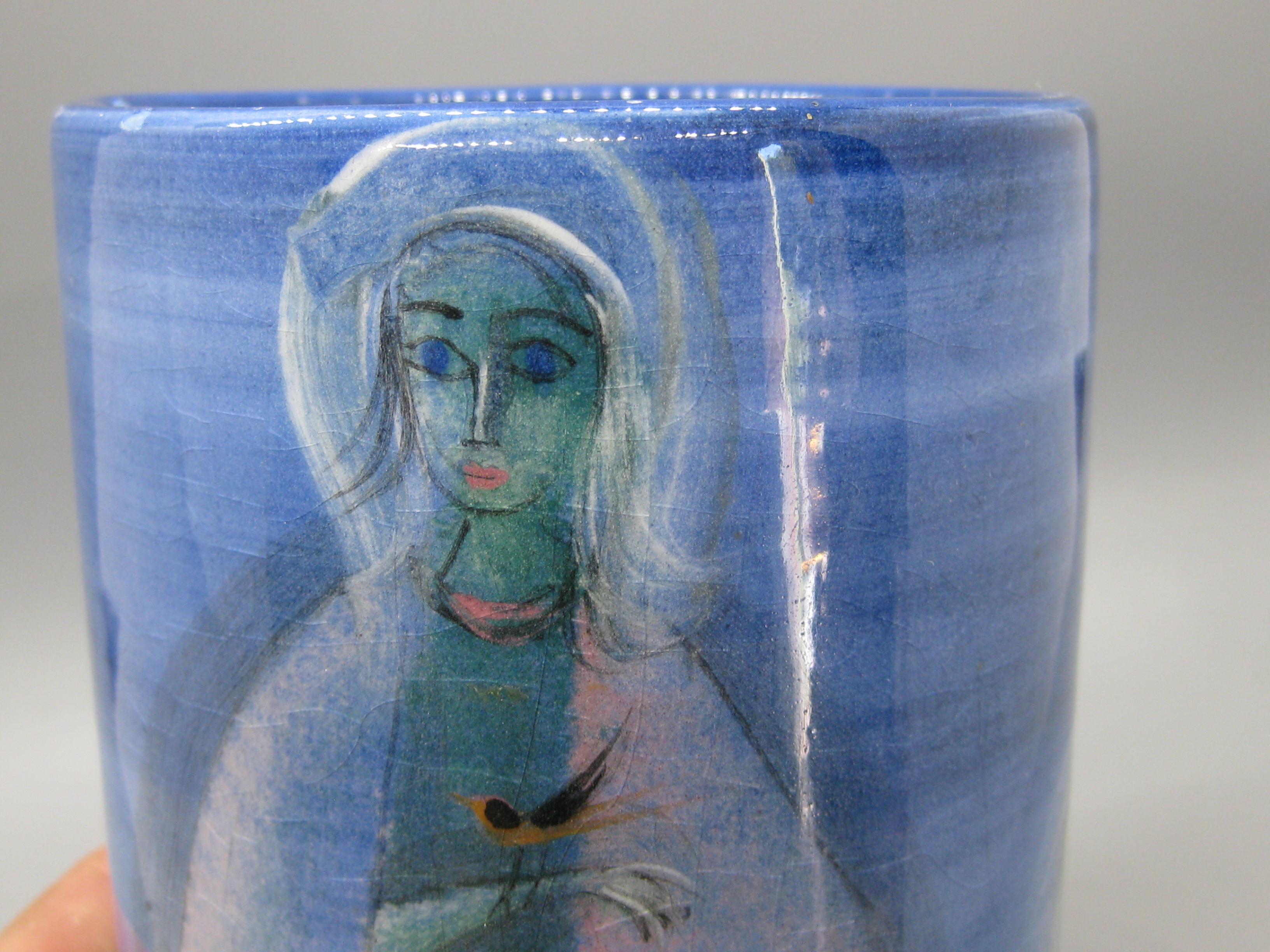 1950's Polia Pillin California Studio Art Pottery Ceramic Vase w/Woman & Horse In Good Condition For Sale In San Diego, CA