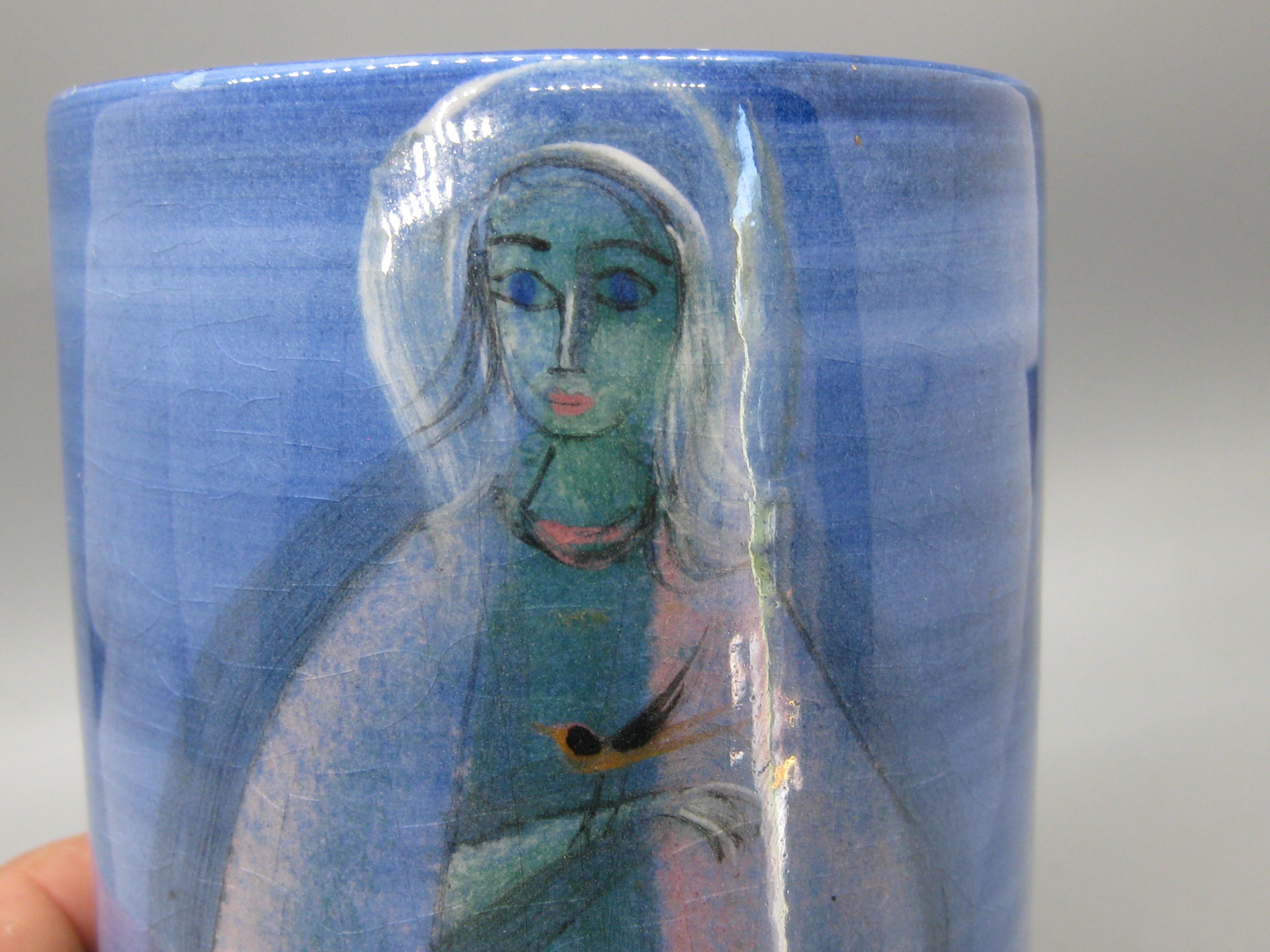 20th Century 1950's Polia Pillin California Studio Art Pottery Ceramic Vase w/Woman & Horse For Sale