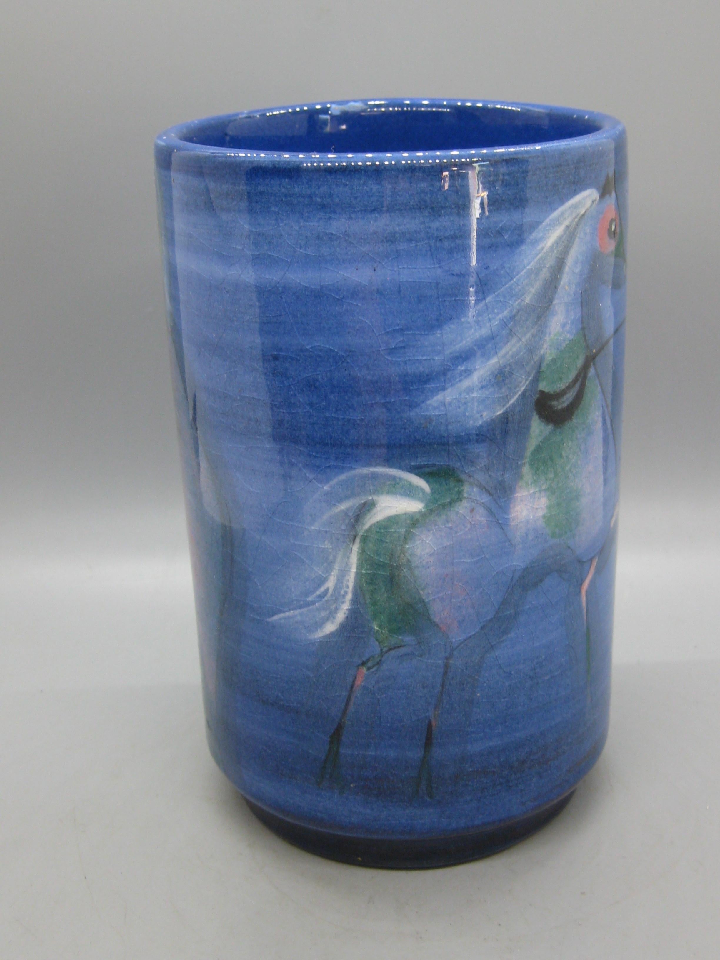 1950's Polia Pillin California Studio Art Pottery Ceramic Vase w/Woman & Horse For Sale 1