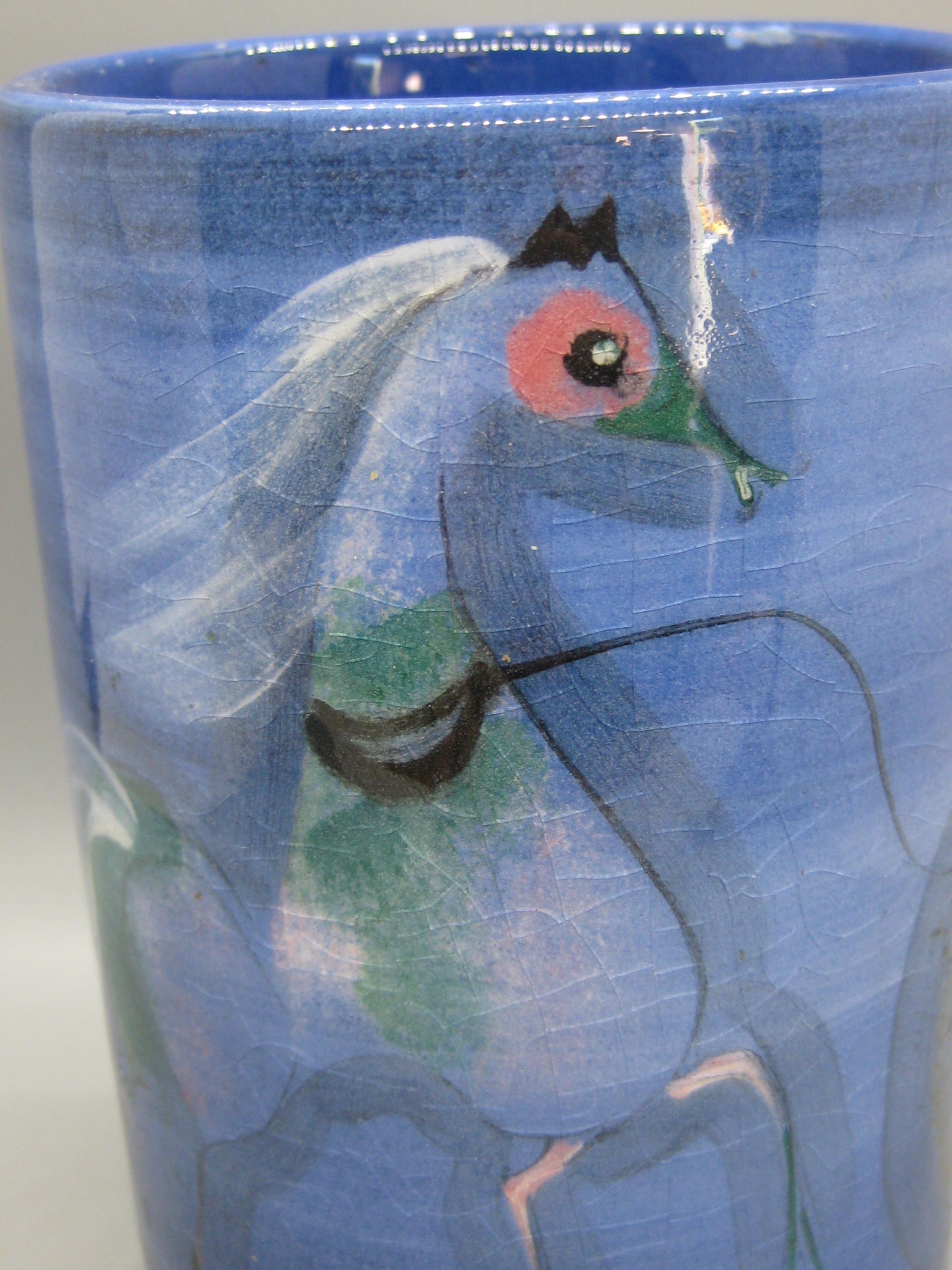 1950's Polia Pillin California Studio Art Pottery Ceramic Vase w/Woman & Horse For Sale 3