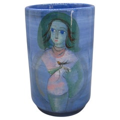 1950's Polia Pillin California Studio Art Pottery Keramik Vase mit Frau und Pferd