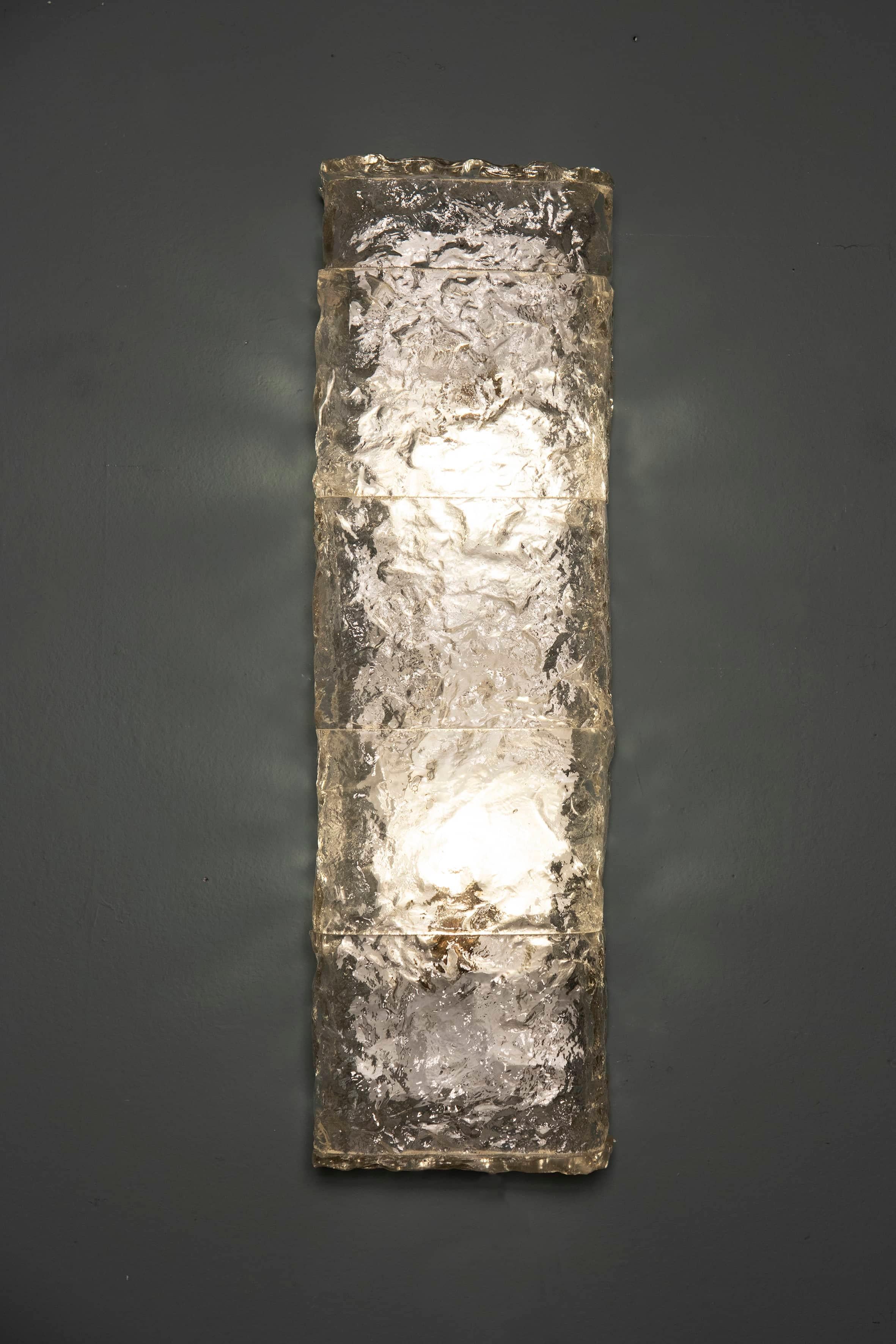1950s Poliarte Verona Rectangular Transparent Glass Wall Sconce For Sale 1