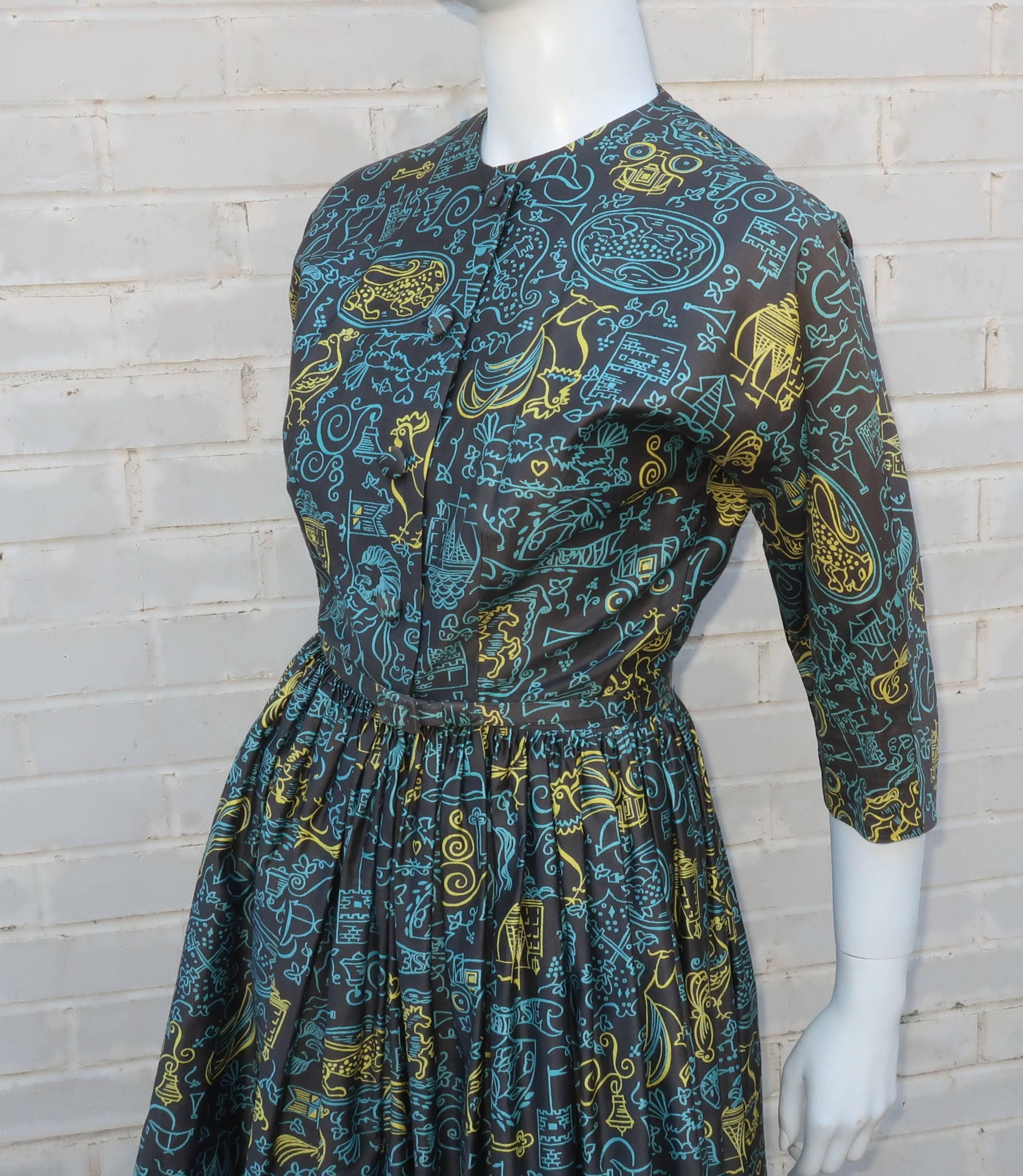 1950's Polished Cotton Shirt Dress With Full Skirt 2