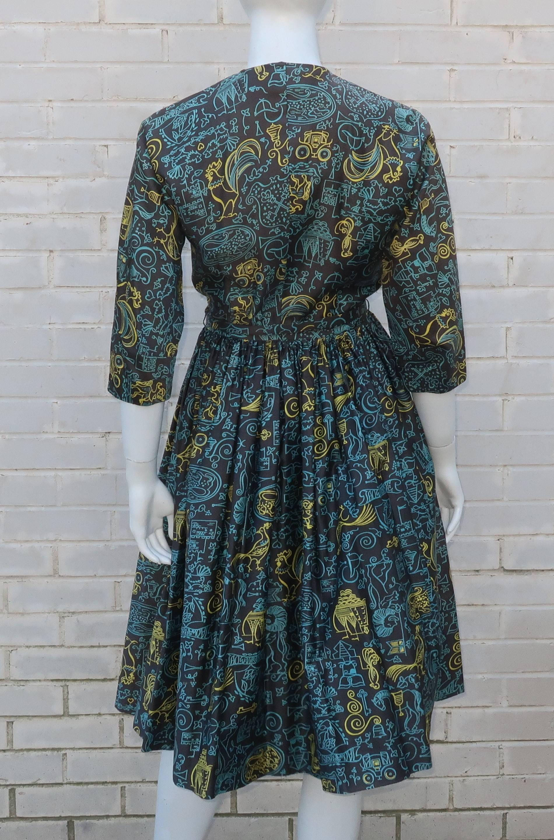 1950's Polished Cotton Shirt Dress With Full Skirt 3