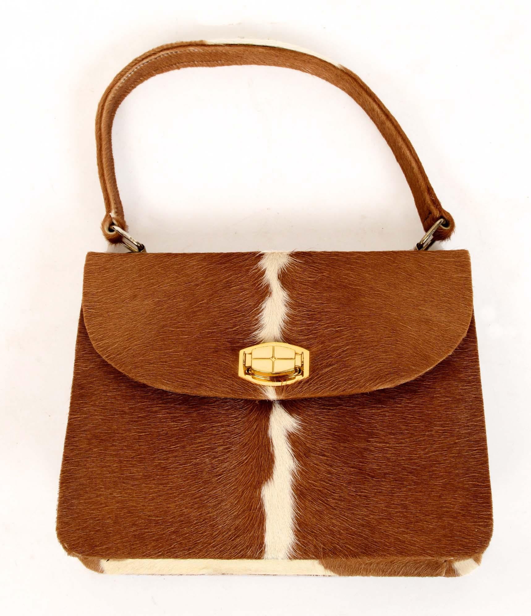 Donna Borsa con manico superiore in pelle di cavallino degli anni '50