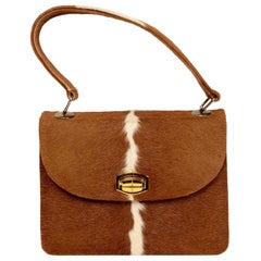 Bolso de asa superior de piel de vaca con pelo de poni de los años 50