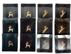 1950s Poodle Black Appetizer Hors d'oeuvre Plates Trays by Couroc Set of 12