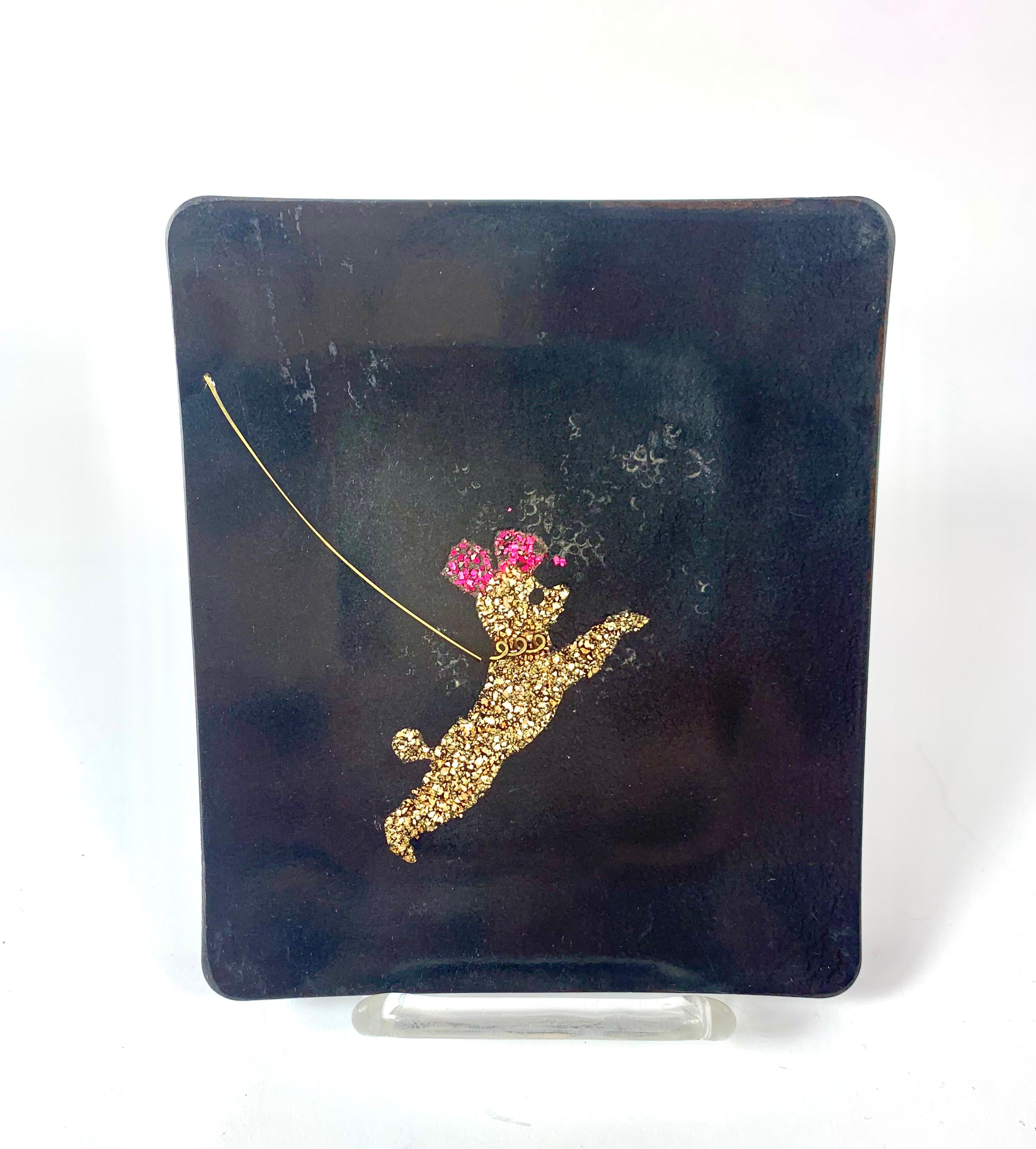 1950s Poodle Black Appetizer Hors d'oeuvre Plates Trays by Couroc Set of 12 In Good Condition In Miami Beach, FL