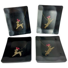 1950s Poodle Black Appetizer Hors d'oeuvre Plates Trays by Couroc Set of 12