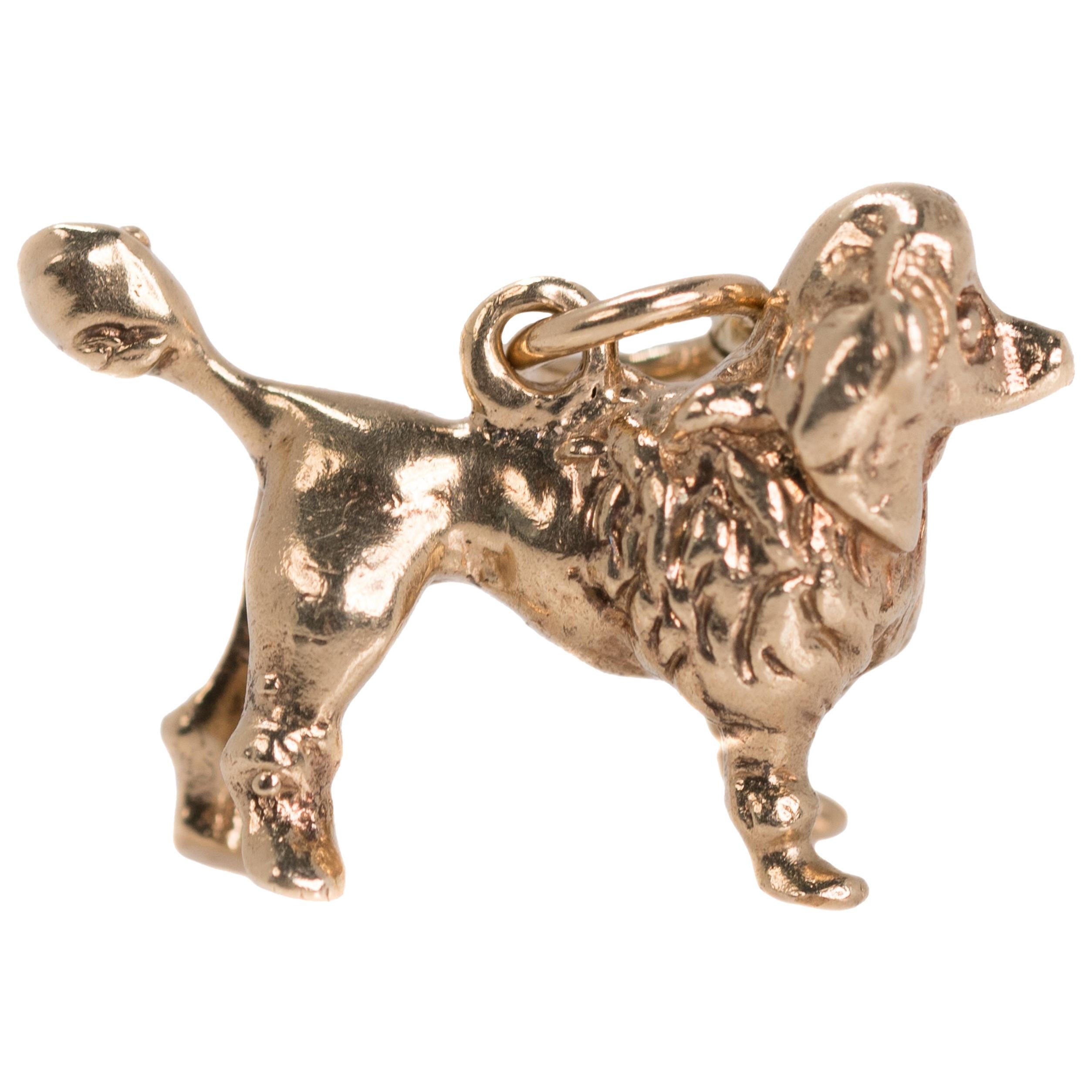 1950s Poodle Dog Charm in 14 Karat Yellow Gold For Sale