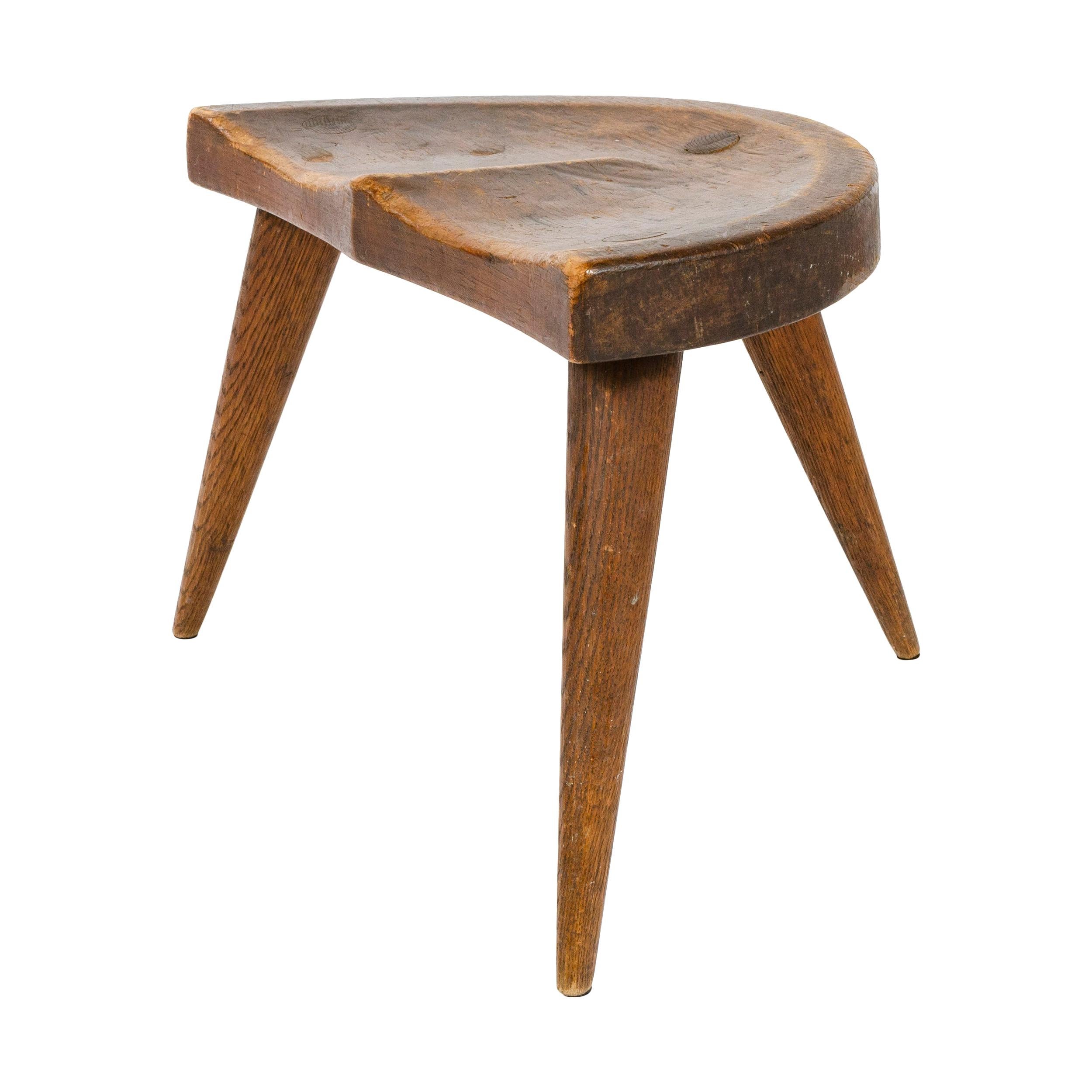 tabouret de traite en peuplier des années 1950