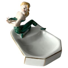 1950s Porcelain Cheesecake Red Headed Pin Up Girl Ashtray Vide Poche