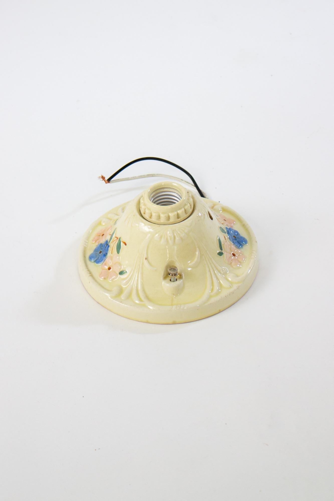 American 1950’s Porcelain Harmony House Flowered Flush Mount Fixture For Sale