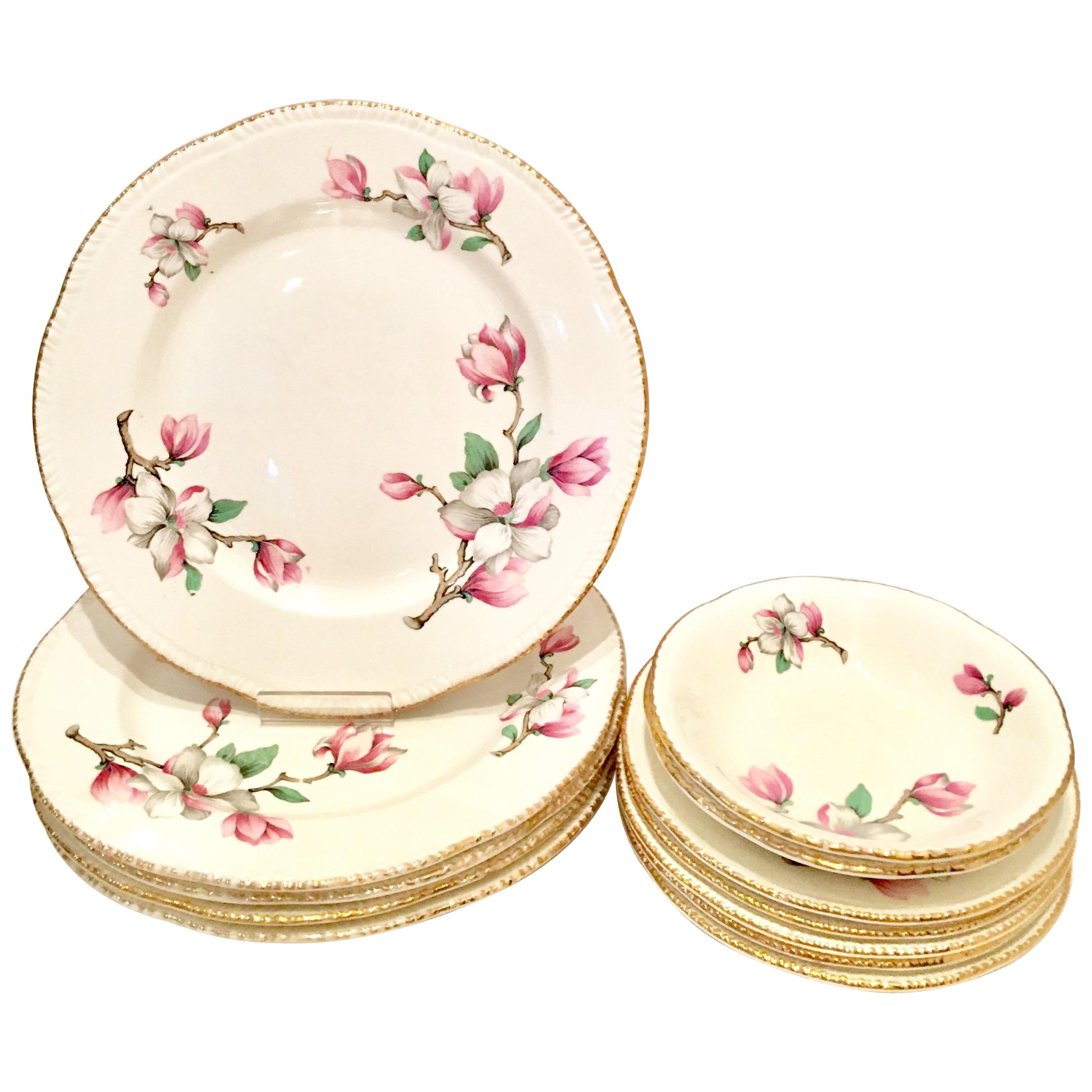1950'S Porcelain "Pink Magnolia" Dinnerware S/12 by Homer Laughlin For Sale