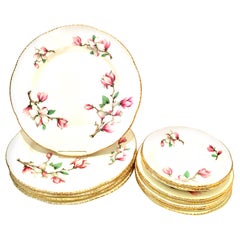 1950s Porcelain "Pink Magnolia" Dinnerware Set of 12 by Homer Laughlin