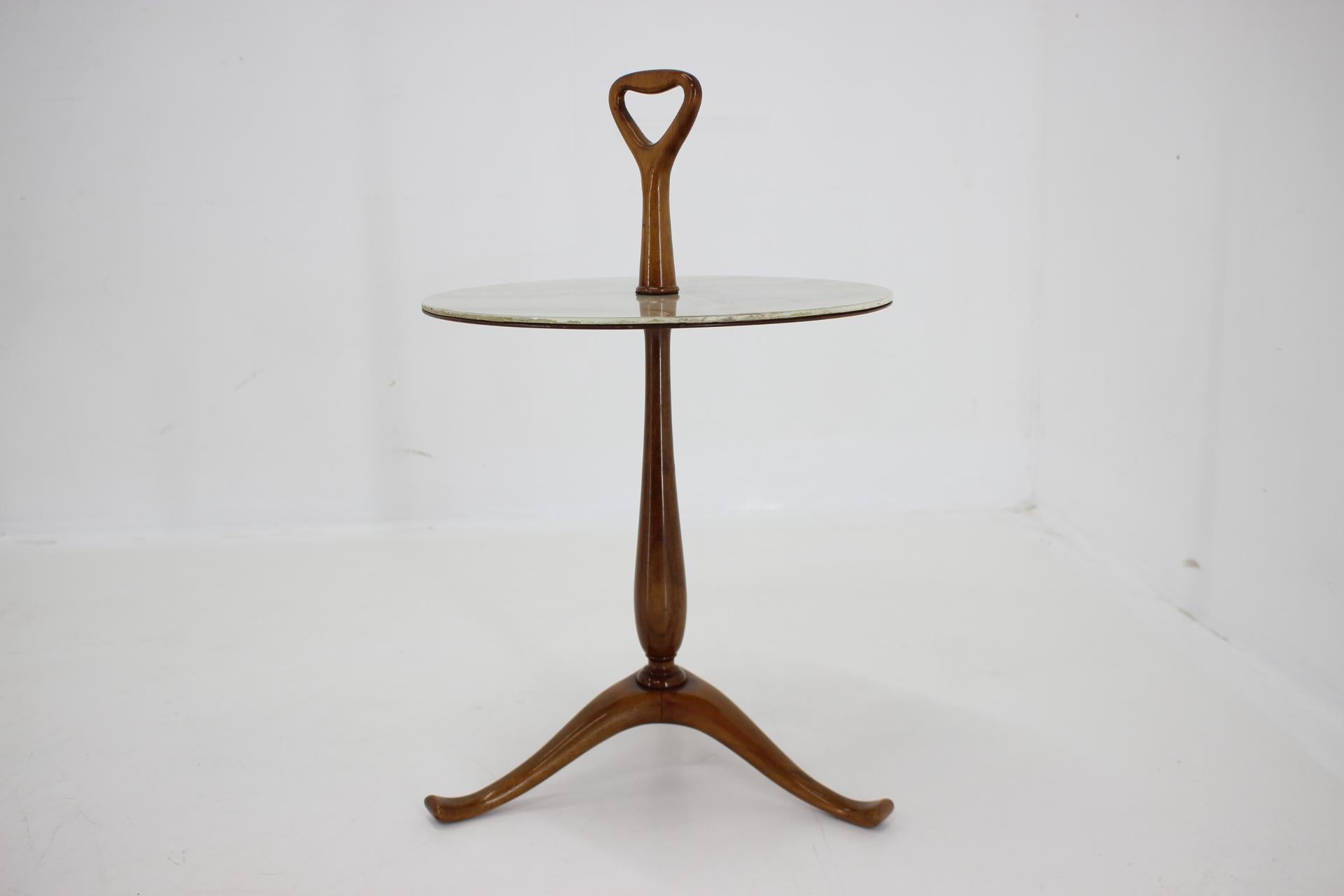 Mid-Century Modern 1950s Portable Mahogany and Marble Serving Table, Italy