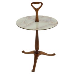 Vintage 1950s Portable Mahogany and Marble Serving Table, Italy