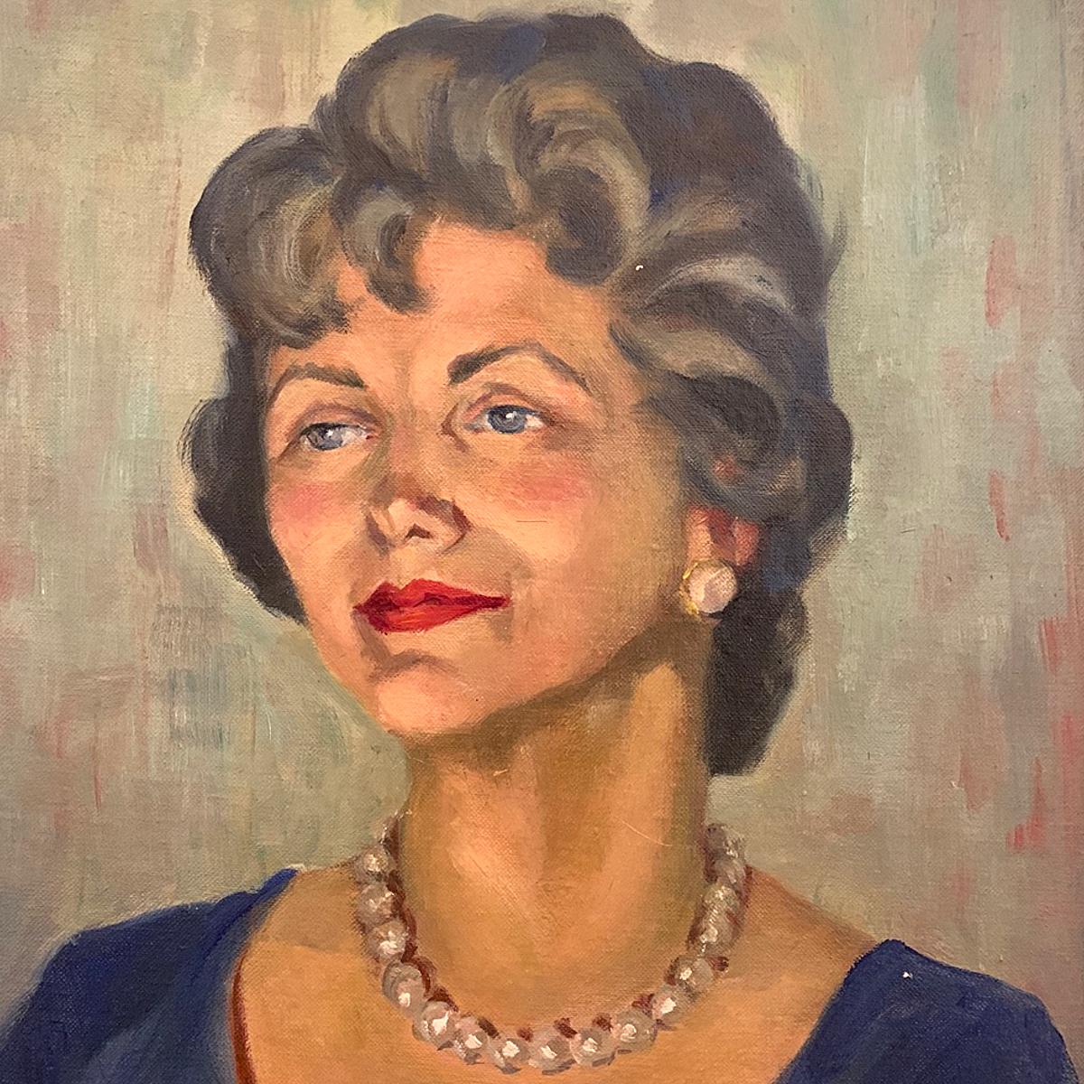 American Classical 1950s Portrait Painting, Woman with Pearls, Alberta Winchester by Alida Vreeland