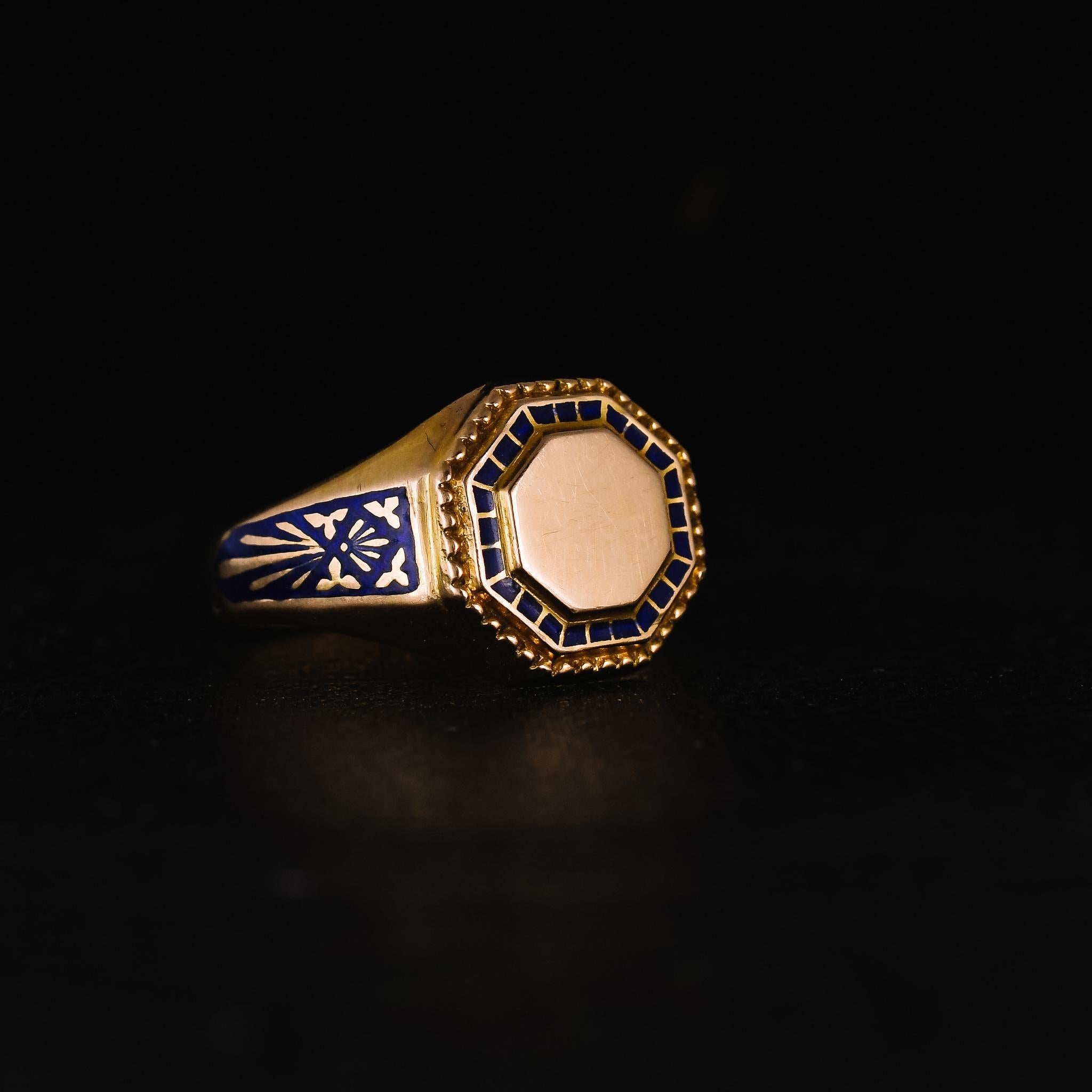 Etruscan Revival 1950s Portuguese Enamel Signet Ring For Sale