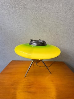 1950s Portuguese Space Age UFO Ashtray Lamp in Opaline Glass and Chromed Brass