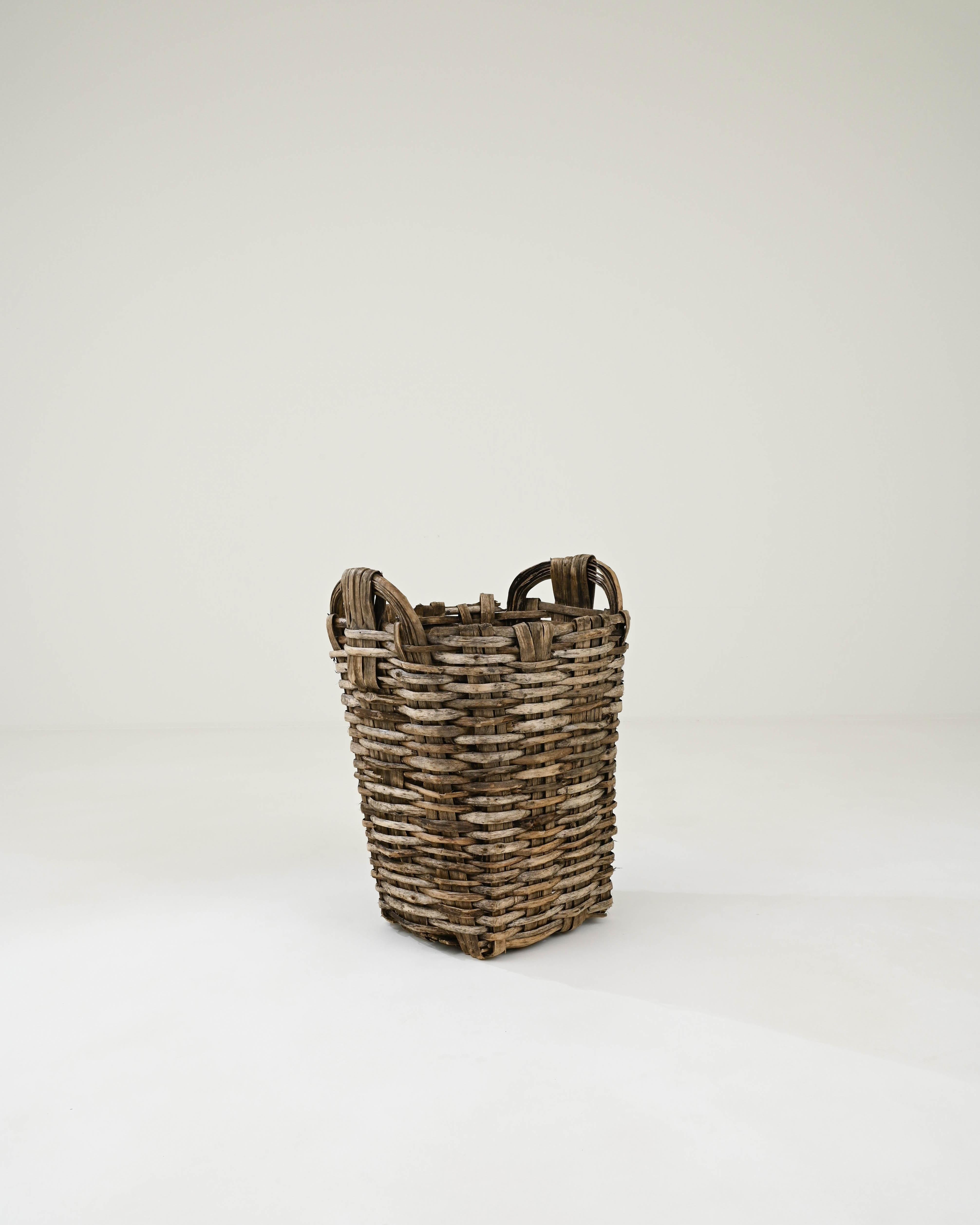 Rustic 1950s Portuguese Wicker Basket For Sale