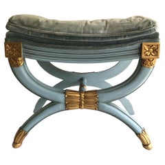 1950s Powder Blue Painted Classical Bench with Gilt Detailing