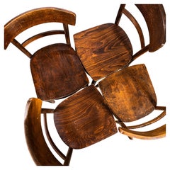 Ensemble de 4 chaises de salle à manger en bois courbé avec piètement en forme de bretzel, années 1950