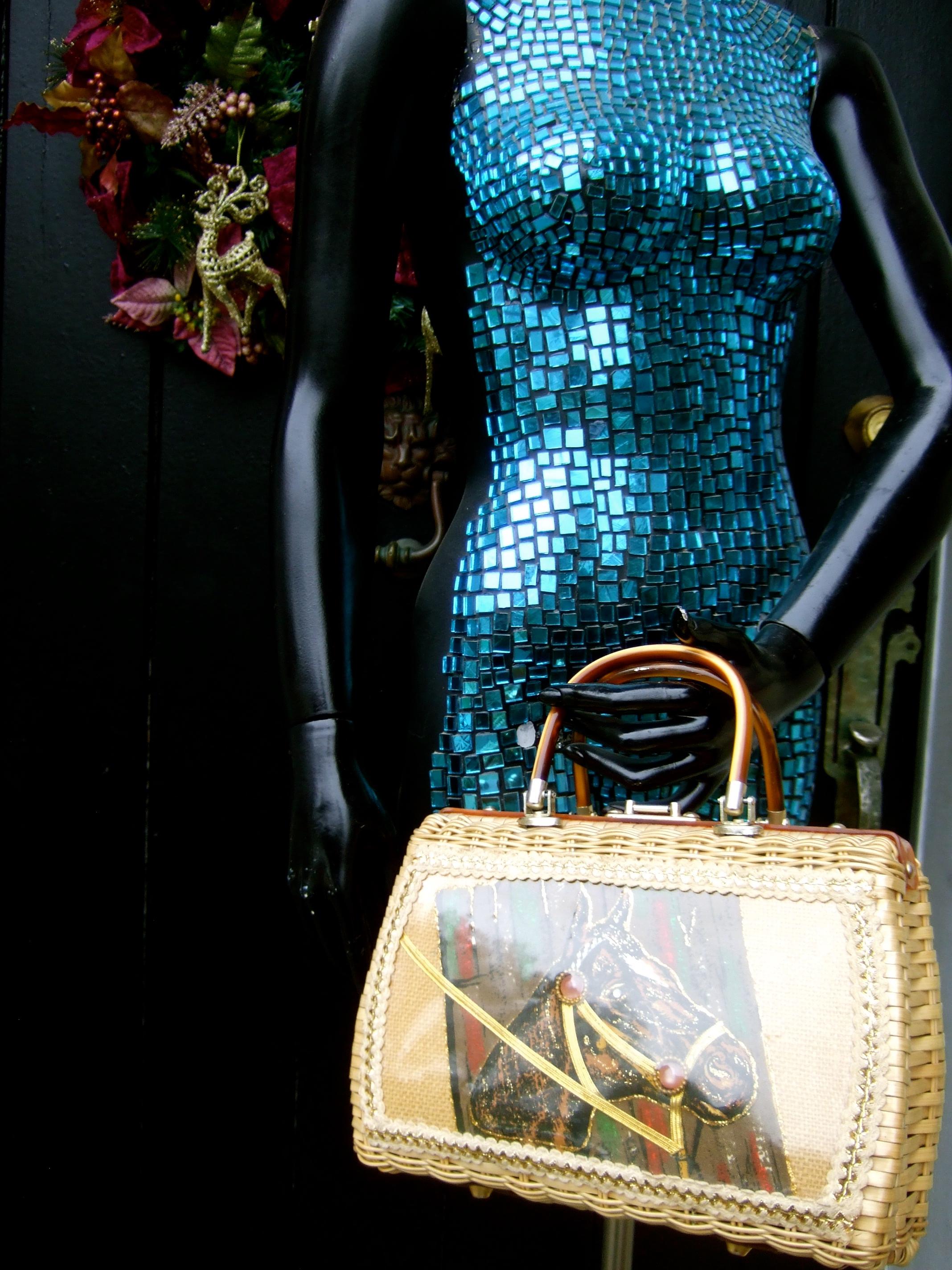 Women's 1950s Princess Charming by Atlas Vinyl Wicker Horse Themed Handbag For Sale