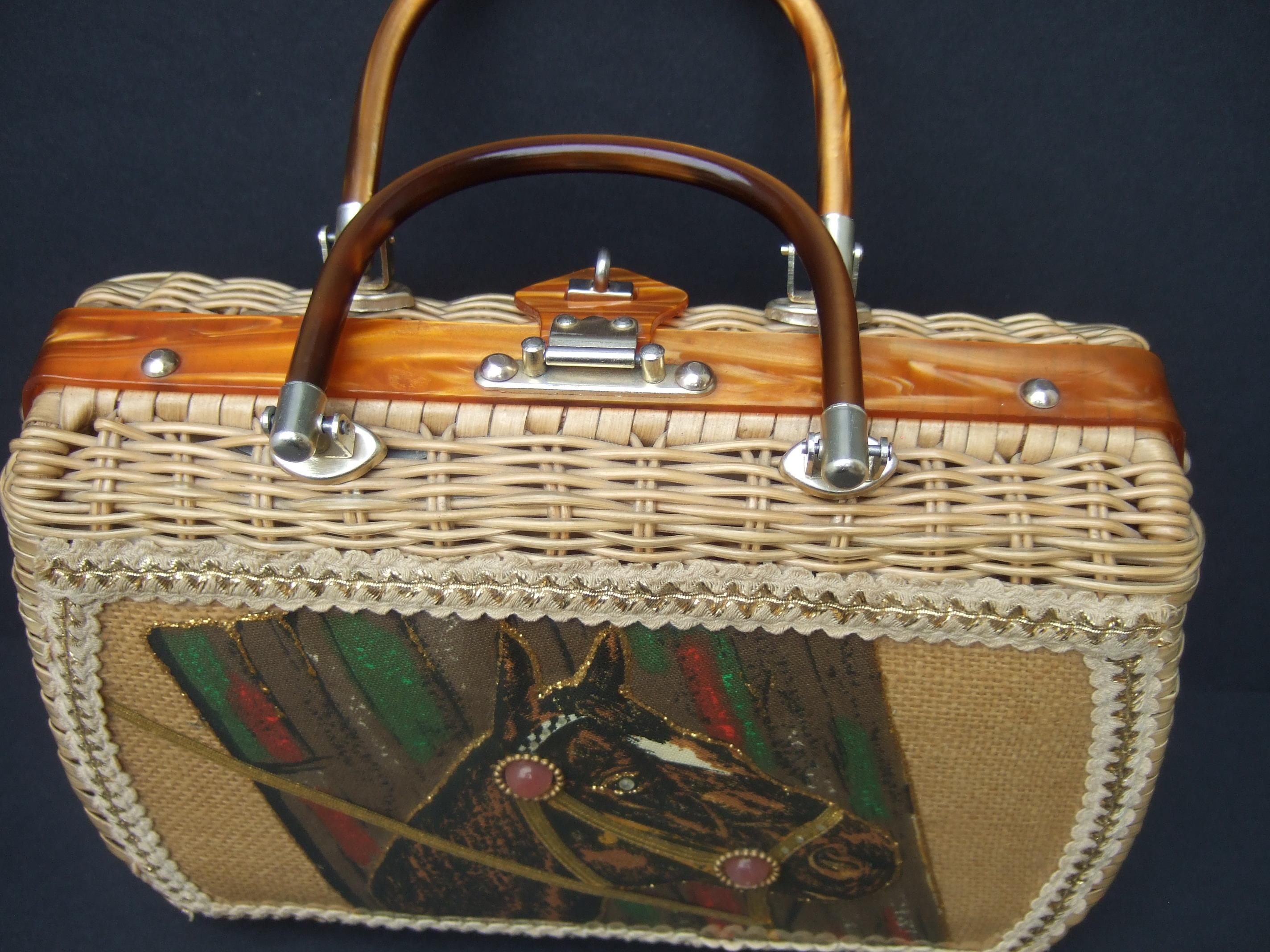 1950s Princess Charming by Atlas Vinyl Wicker Horse Themed Handbag For Sale 3